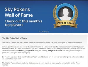 Sky Poker Wall of Fame UK Promotion