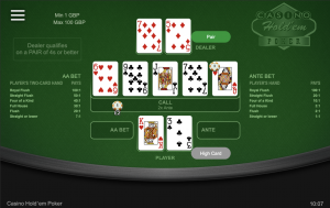 screenshot of what Casino Hold'em looks like on Bet365 Games