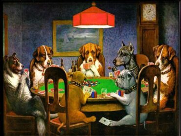 Texas Hold'em 2-7 offsuit image of dogs playing poker